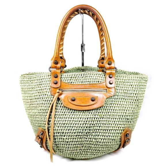 Balenciaga Handbags - Balenciaga Green Straw Tote Bag mon127-100125